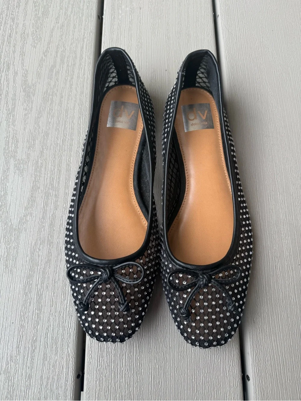 DV by Dolce Vita Marceline Black Mesh Rhinestone Ballet Flats Size 8 NWOT
